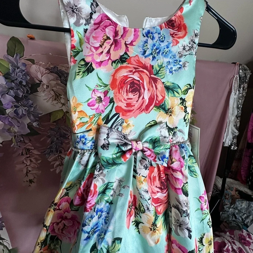 Couture Princess Mint Green Floral Girls Dress, NWT, Size 8